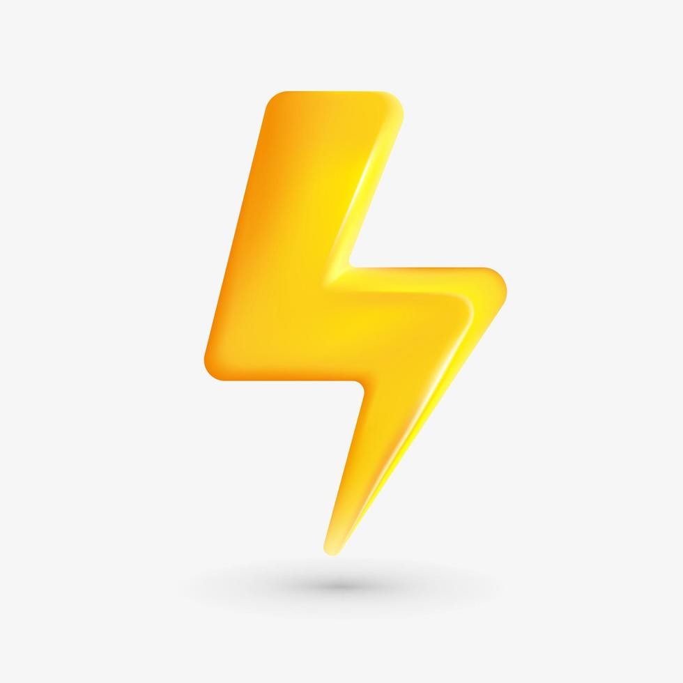 Realistic 3d design In plastic cartoon style yellow thunder lightning stop, danger vector icon