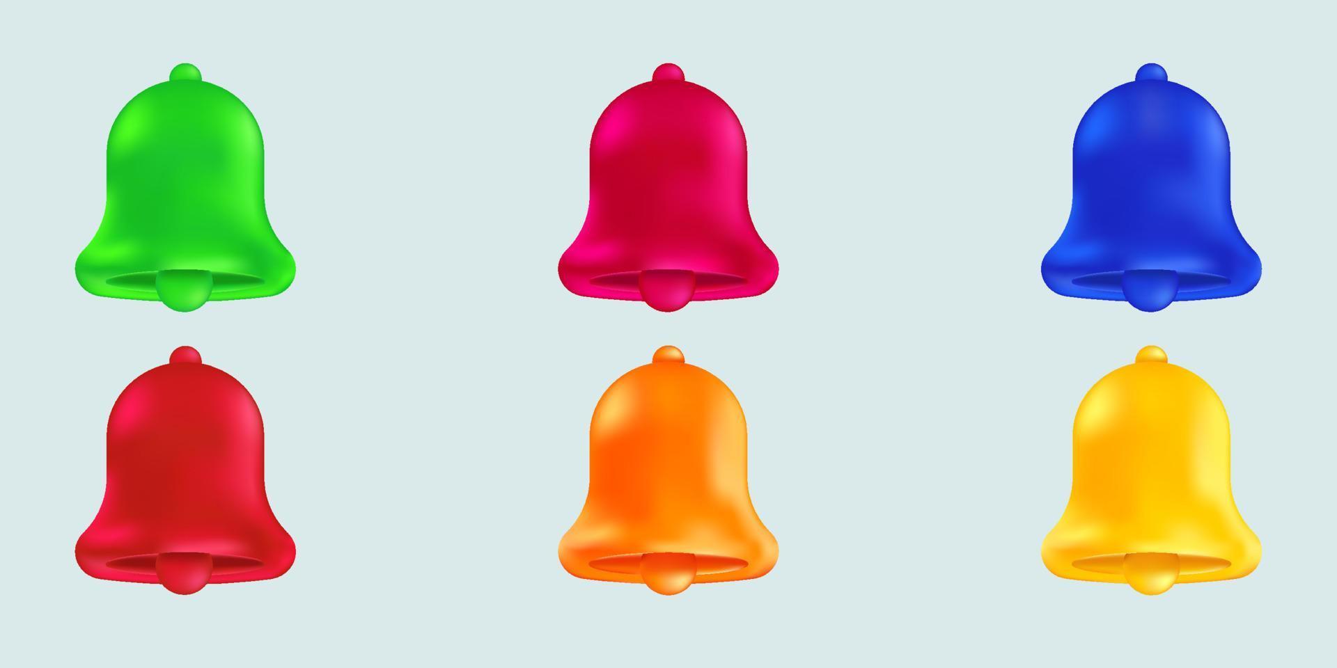 3d colorful notification bell icon set isolated set vector