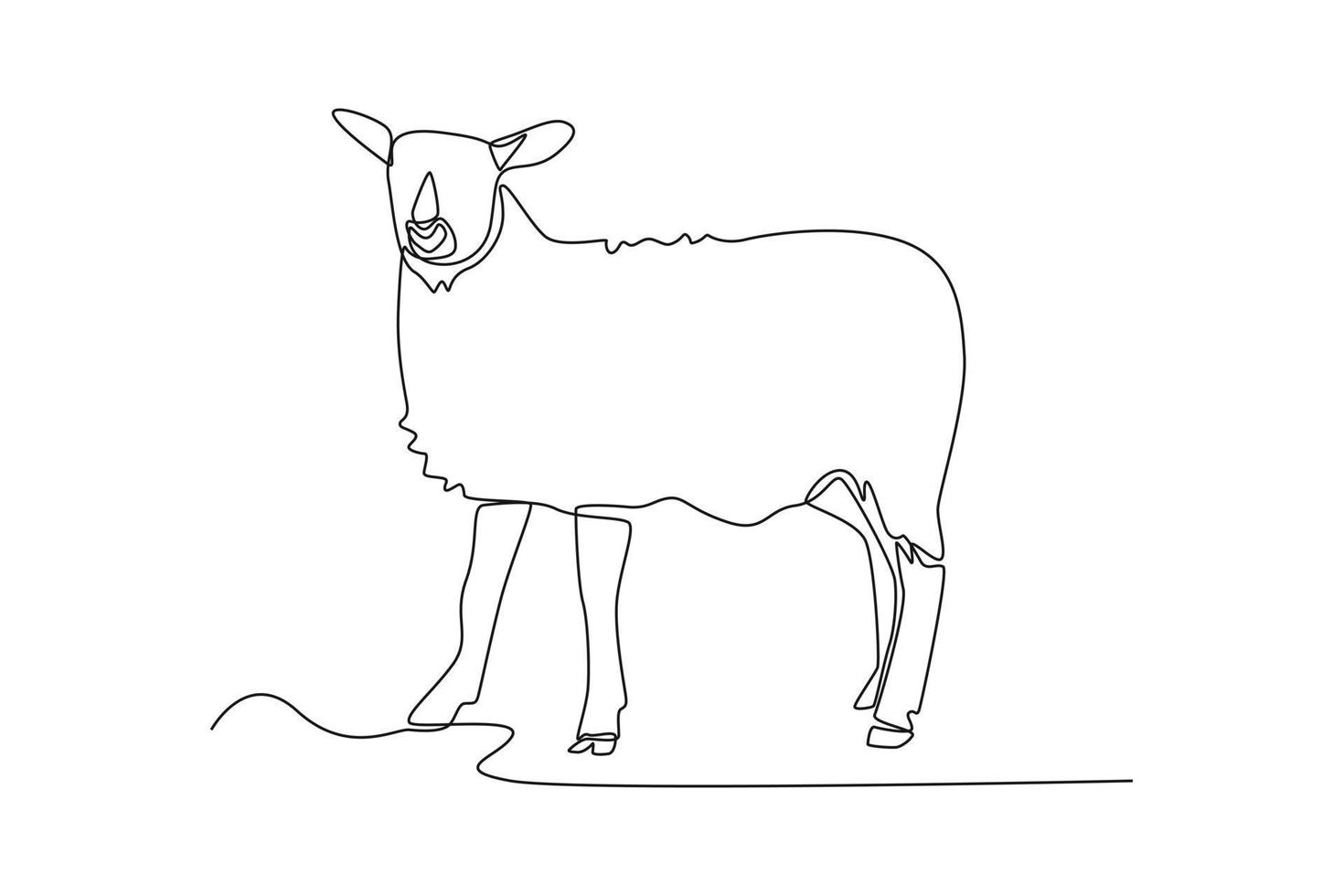 Continuous one-line drawing a sheep foraging un the meadow. Animals concept single line draw design graphic vector illustration