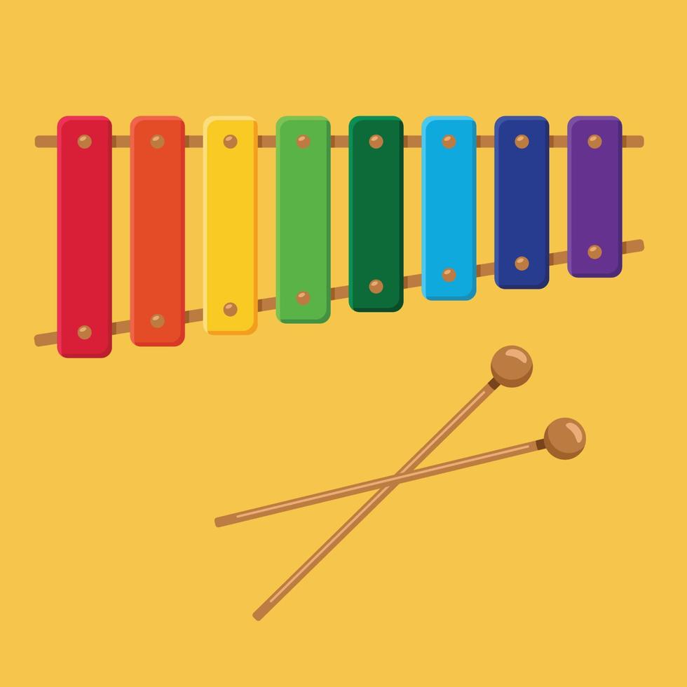 Colorful xylophone toy and sticks vector