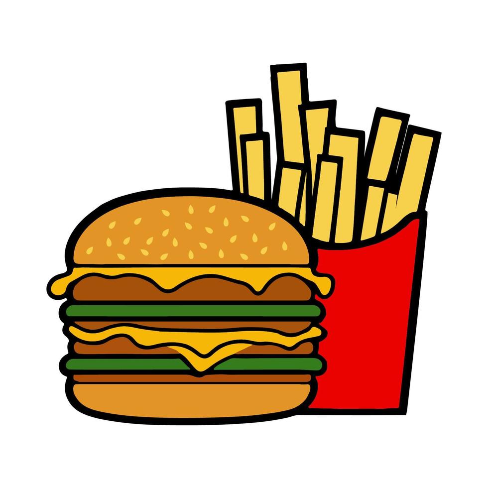 Hamburger and french fries. Fast food illustration. vector