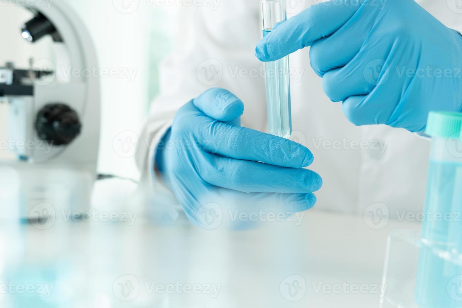 Scientist analyze biochemical sample in advanced scientific laboratory. Medical professional check chemical mix microbiological developmental of viral. Biotechnology research in science lab. cosmetic photo