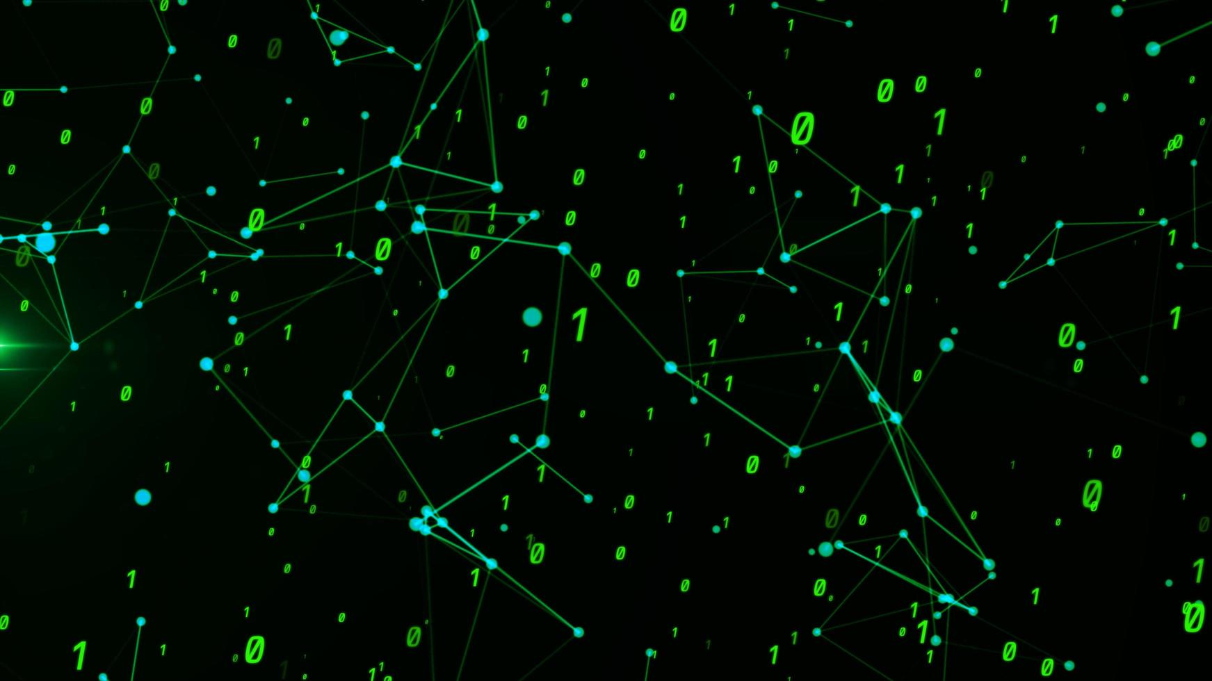 Green Spinning code matrix particle digital motion light luminance illustration night background, artistic space technology speed matrix magic effect background. photo