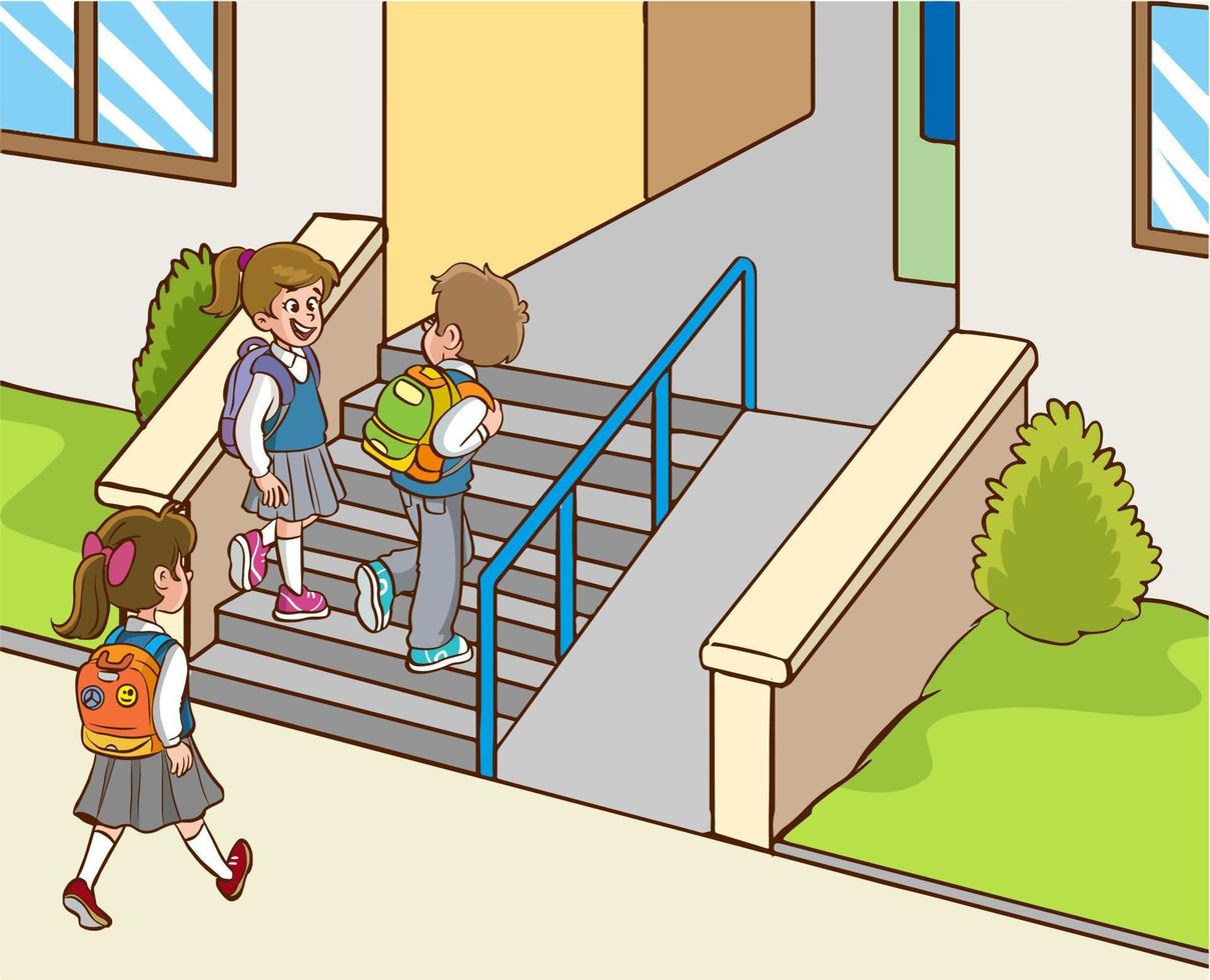 children going to school cartoon vector