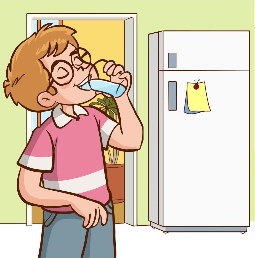 contento niño bebida agua vector ilustración