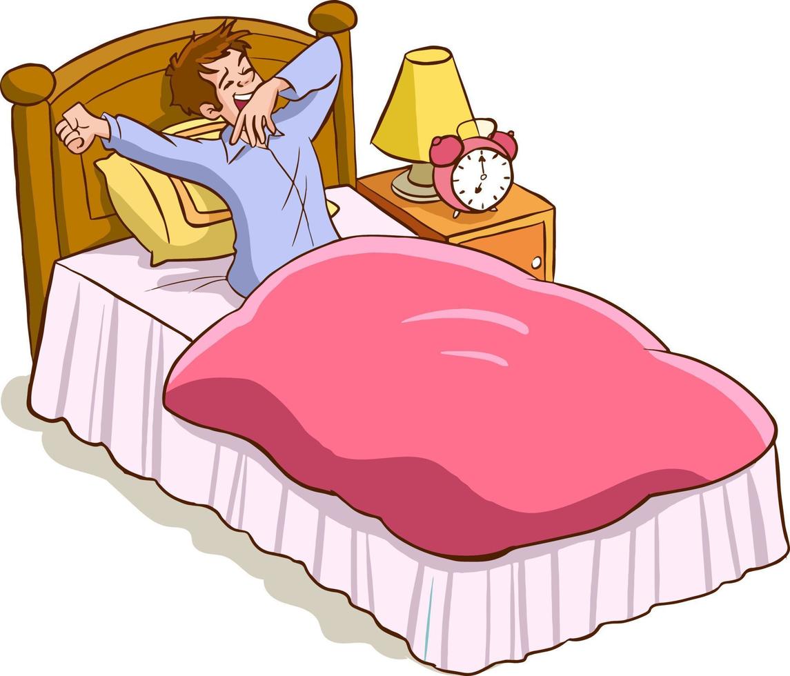 man waking up in the morning yawning cartoon vector