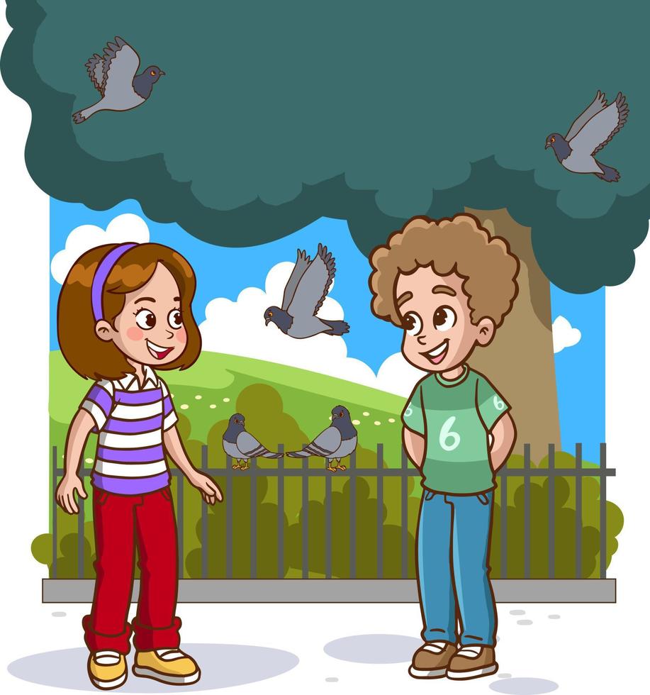 kids talking in the park cartoon vector