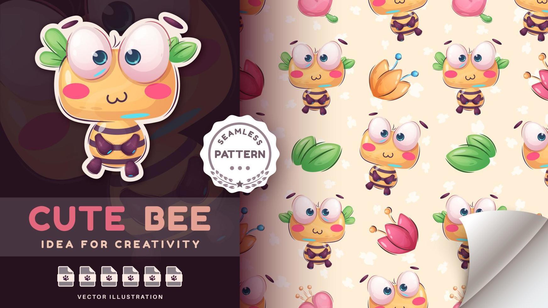 pegatina dibujos animados personaje adorable abeja, bonito animal idea para impresión camiseta, póster y niños sobre, tarjeta postal. linda mano dibujado estilo avispa. vector