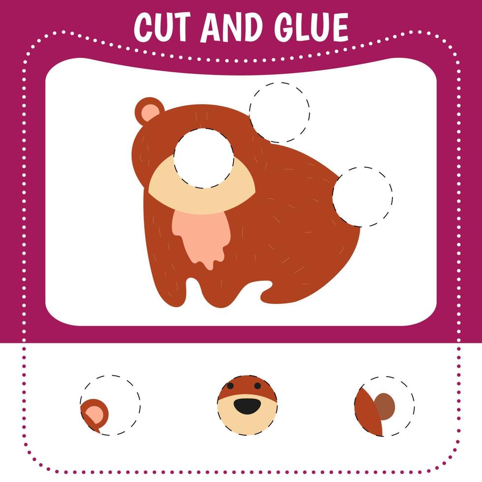 Cut and glue game. Bear vector