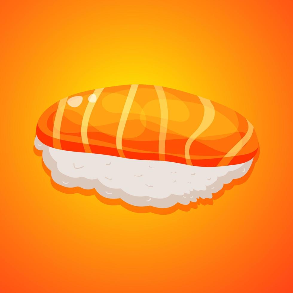 Nigiri with salmon cartoon vector illustration. Seafood, sashimi, sushi, asian food isolated