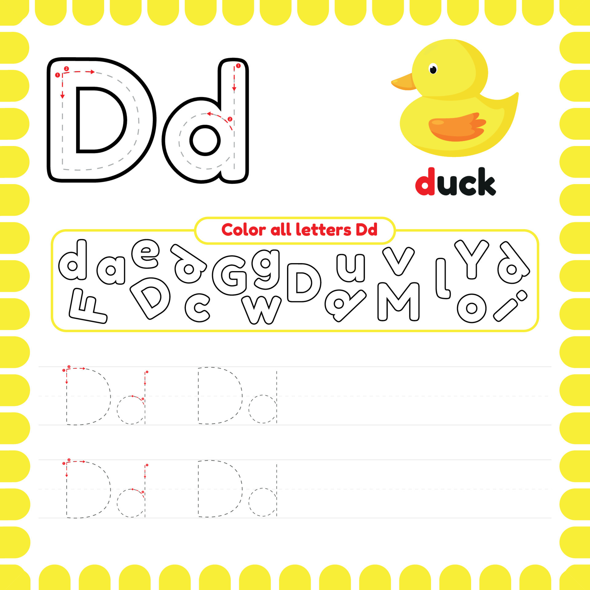 Alphabet tracing worksheet with letters writing practice letter d