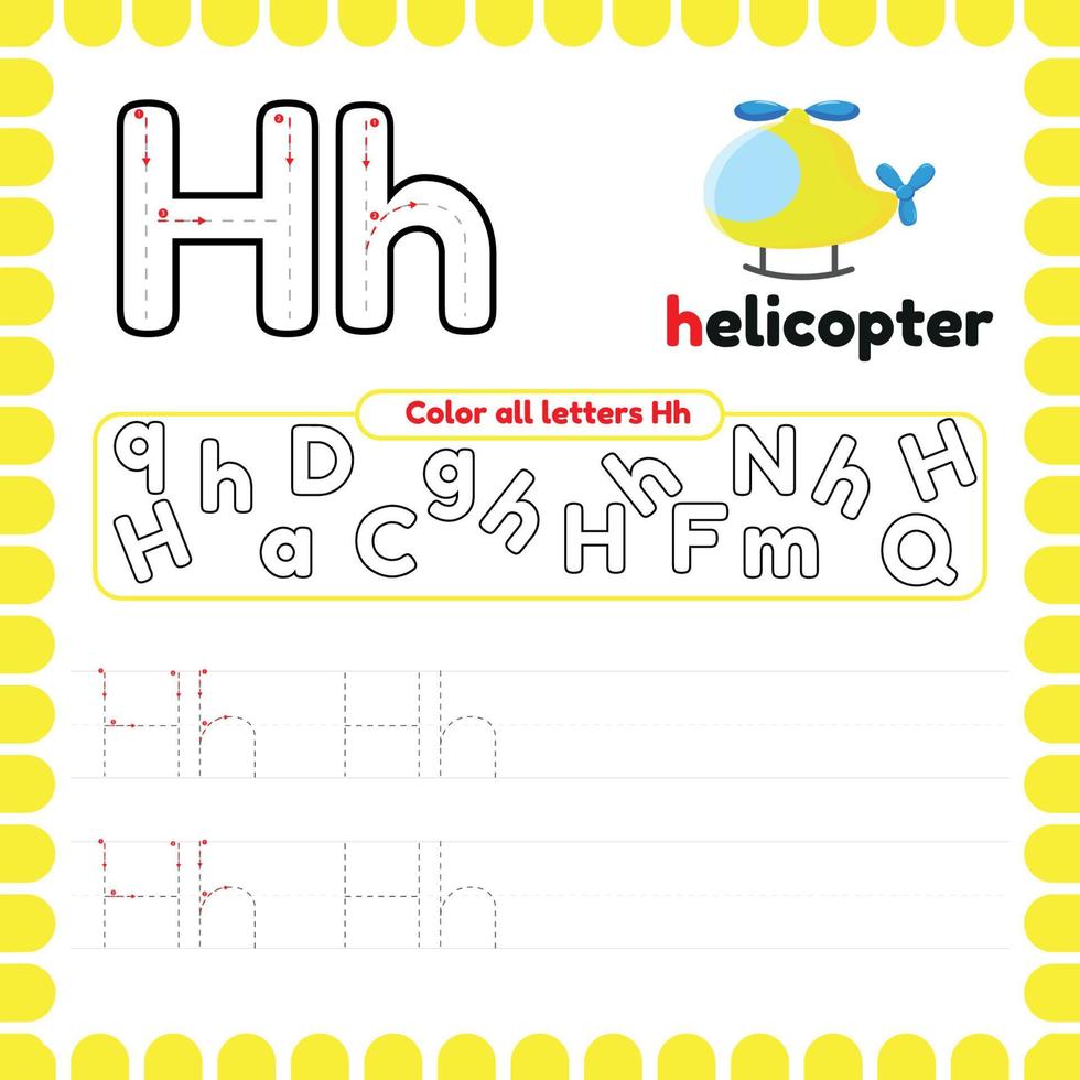 Alphabet Tracing Worksheet with letters. Writing practice letter H. vector