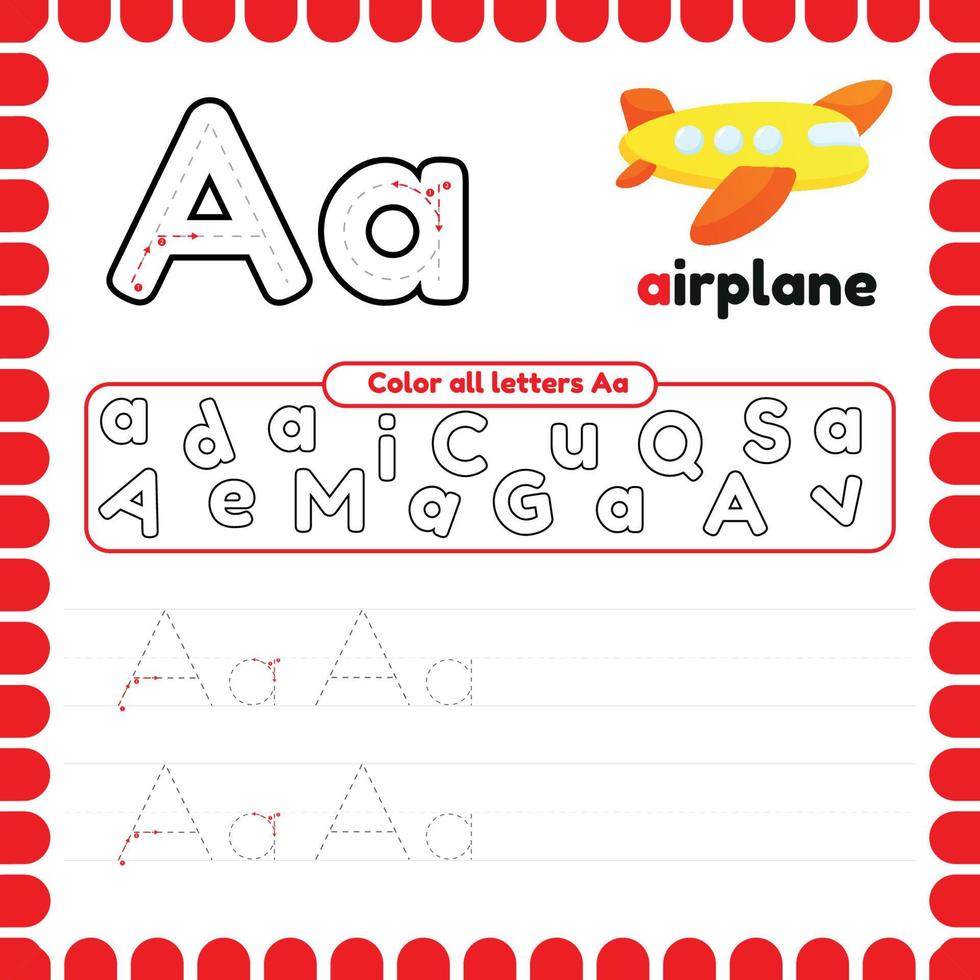 Alphabet Tracing Worksheet with letters. Writing practice letter A. vector