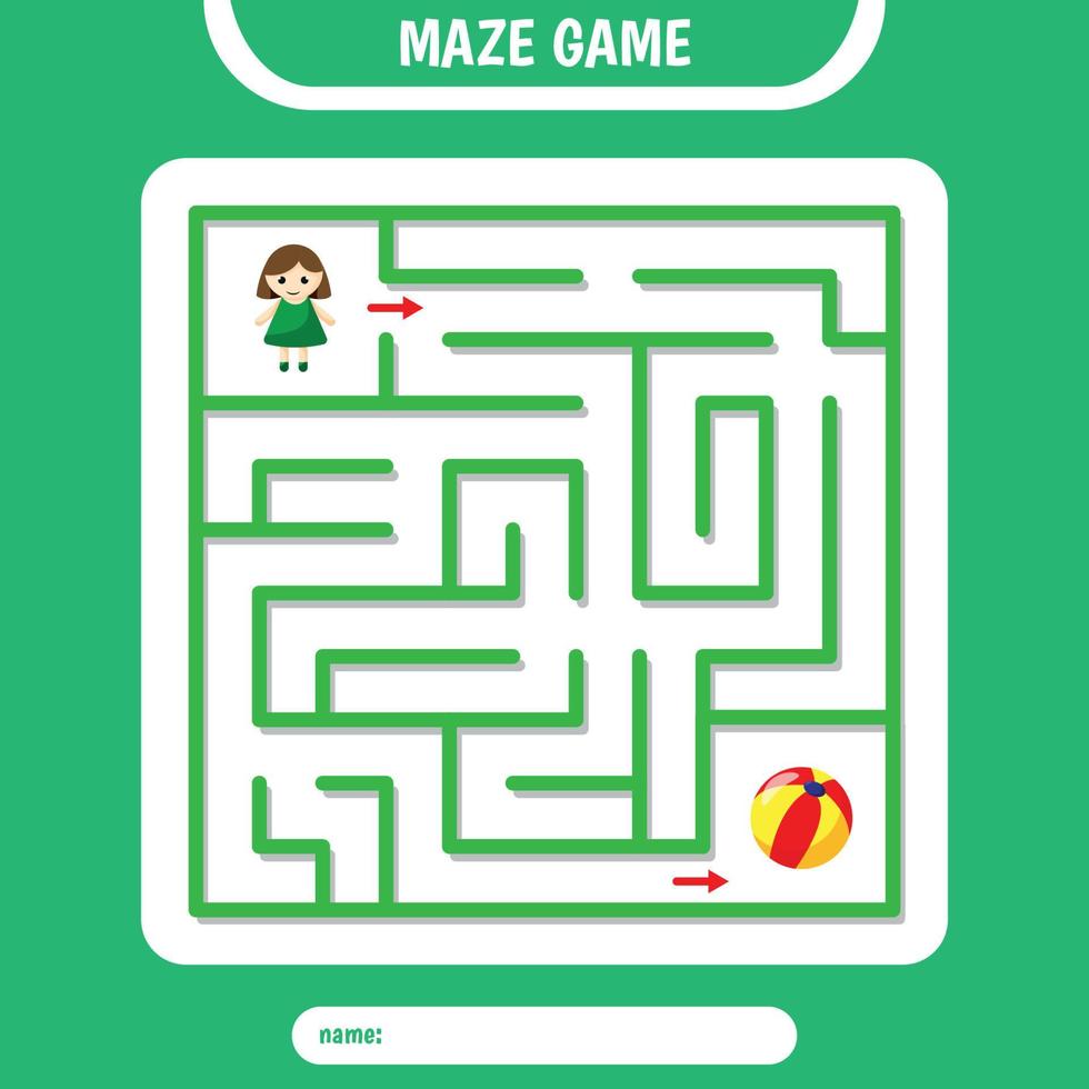Square Maze for kids. Help girl find ball. Simple logic labyrinth vector