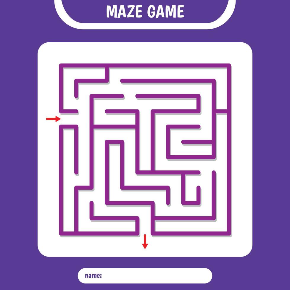 Square Maze for kids. Simple logic labyrinth game challenge. One entrance one exit. vector