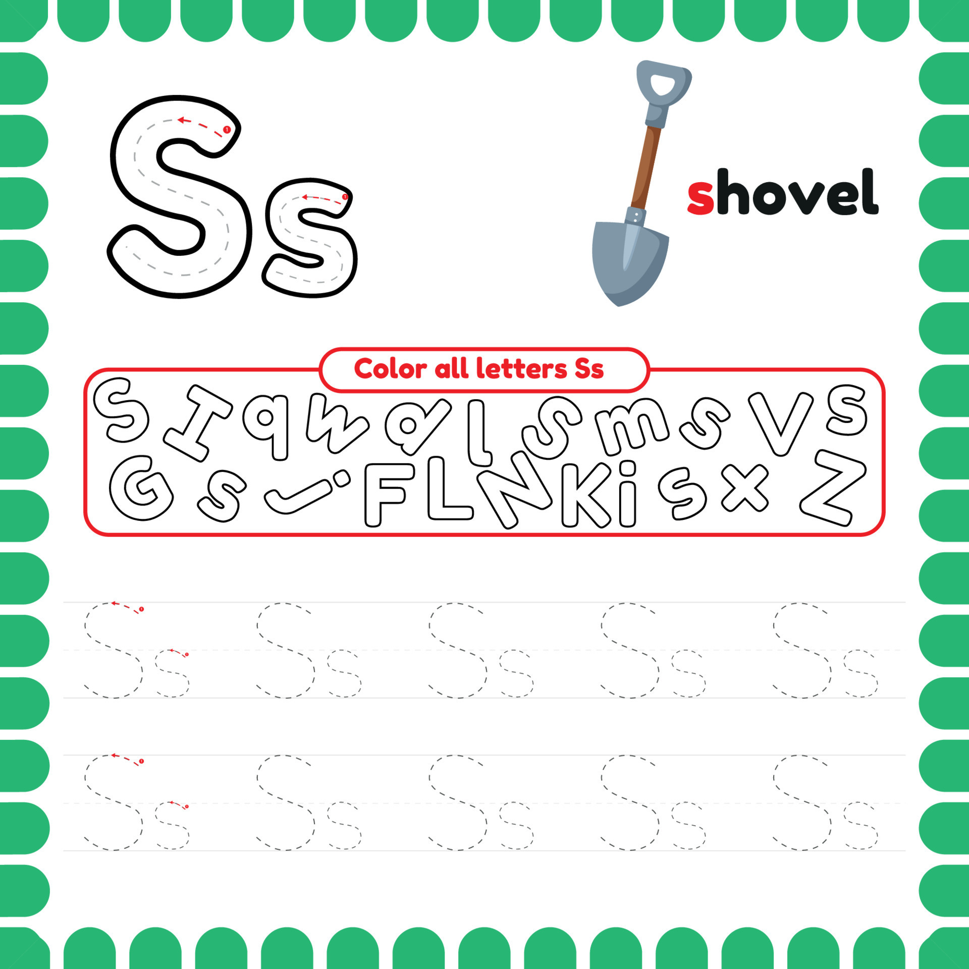 Alphabet Tracing Worksheet with letters. Writing practice letter S