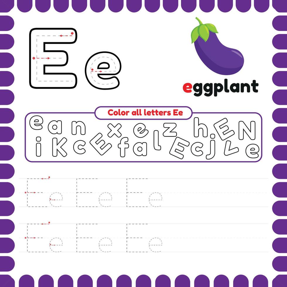 Alphabet Tracing Worksheet with letters. Writing practice letter E. vector