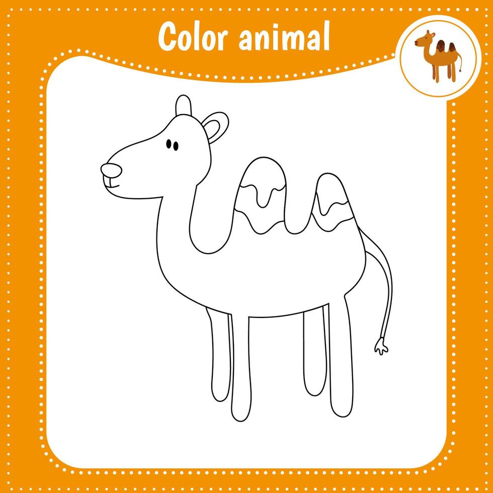 Cute cartoon animal - coloring page for kids. Educational Game for Kids. Vector illustration. Color camel