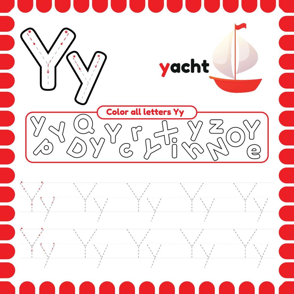 Alphabet Tracing Worksheet with letters. Writing practice letter Y. vector