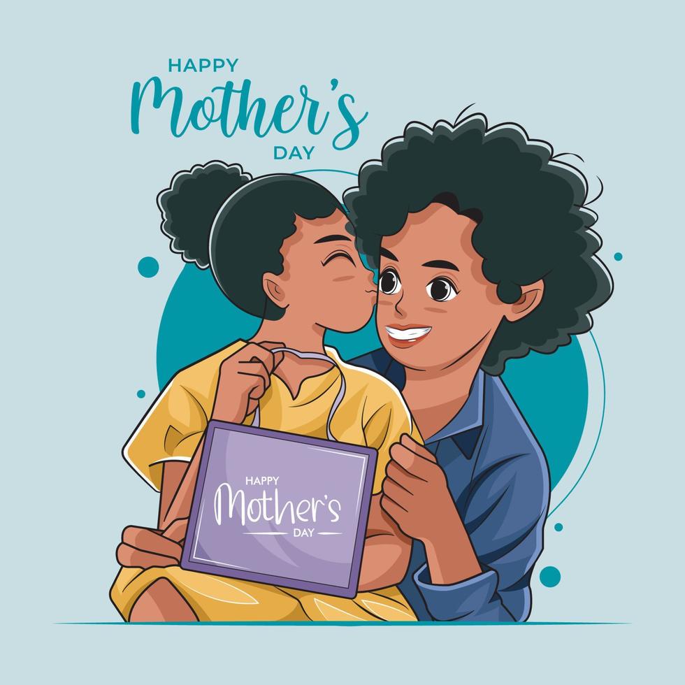 Happy Mother's Day. African American happy mother posing with her daughter vector illustration pro download