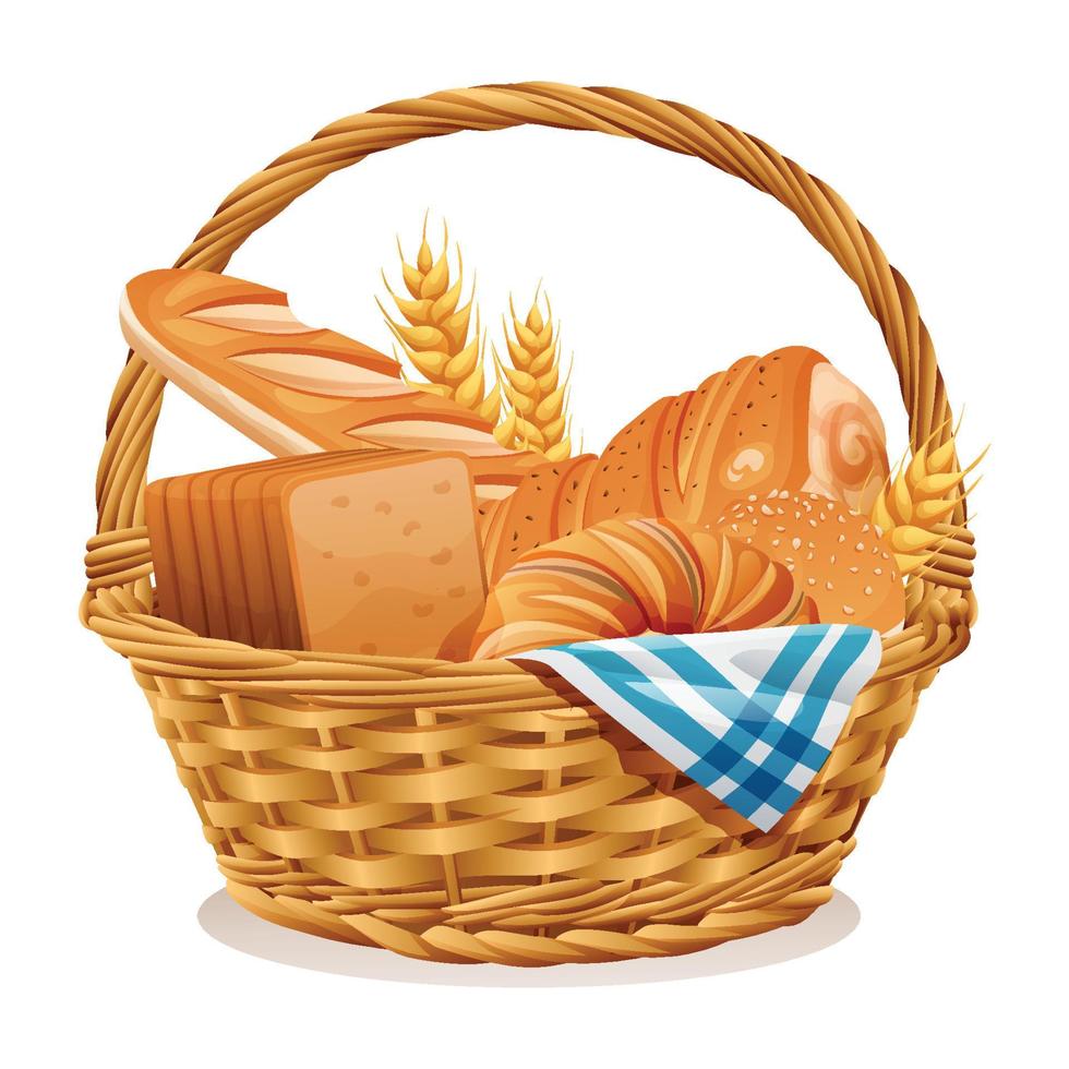 Bakery in wicker basket vector illustration