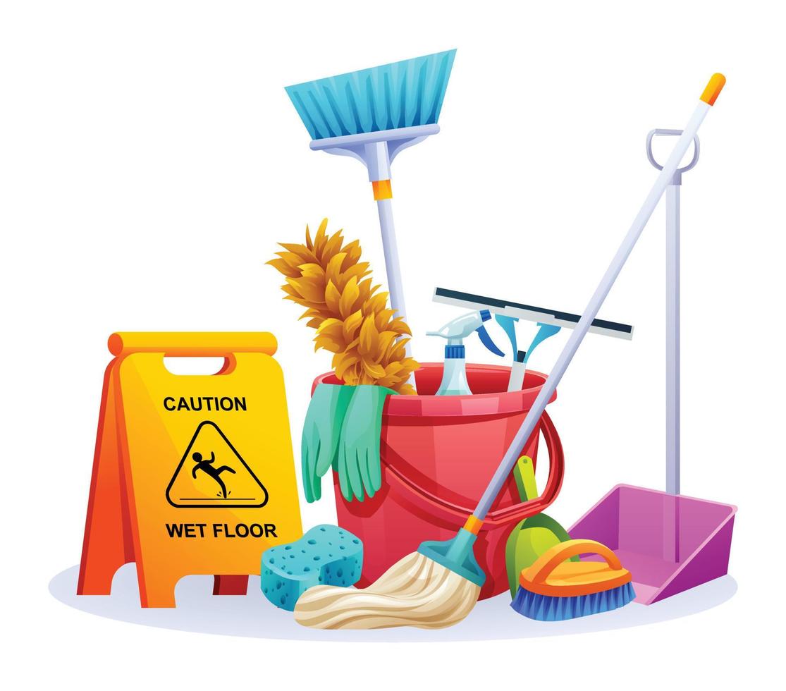 Set of cleaning equipment. House cleaning service tools vector ...