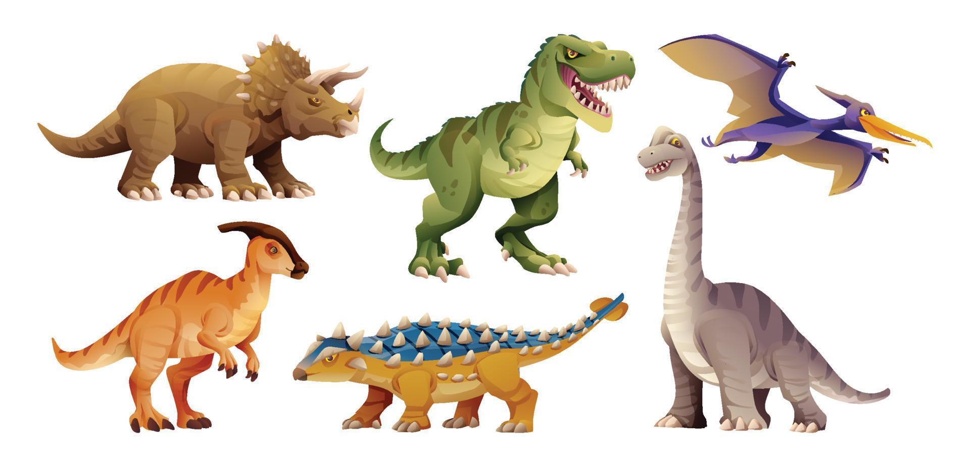 Dinosaurs character set in cartoon style vector