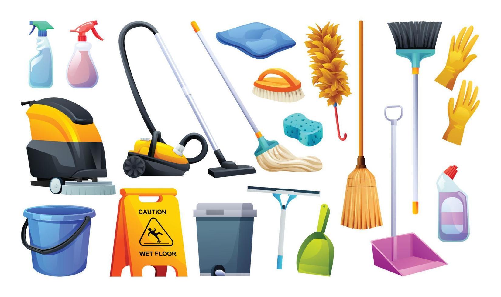 conjunto de limpieza equipo. casa limpieza Servicio herramientas aislado en blanco antecedentes vector