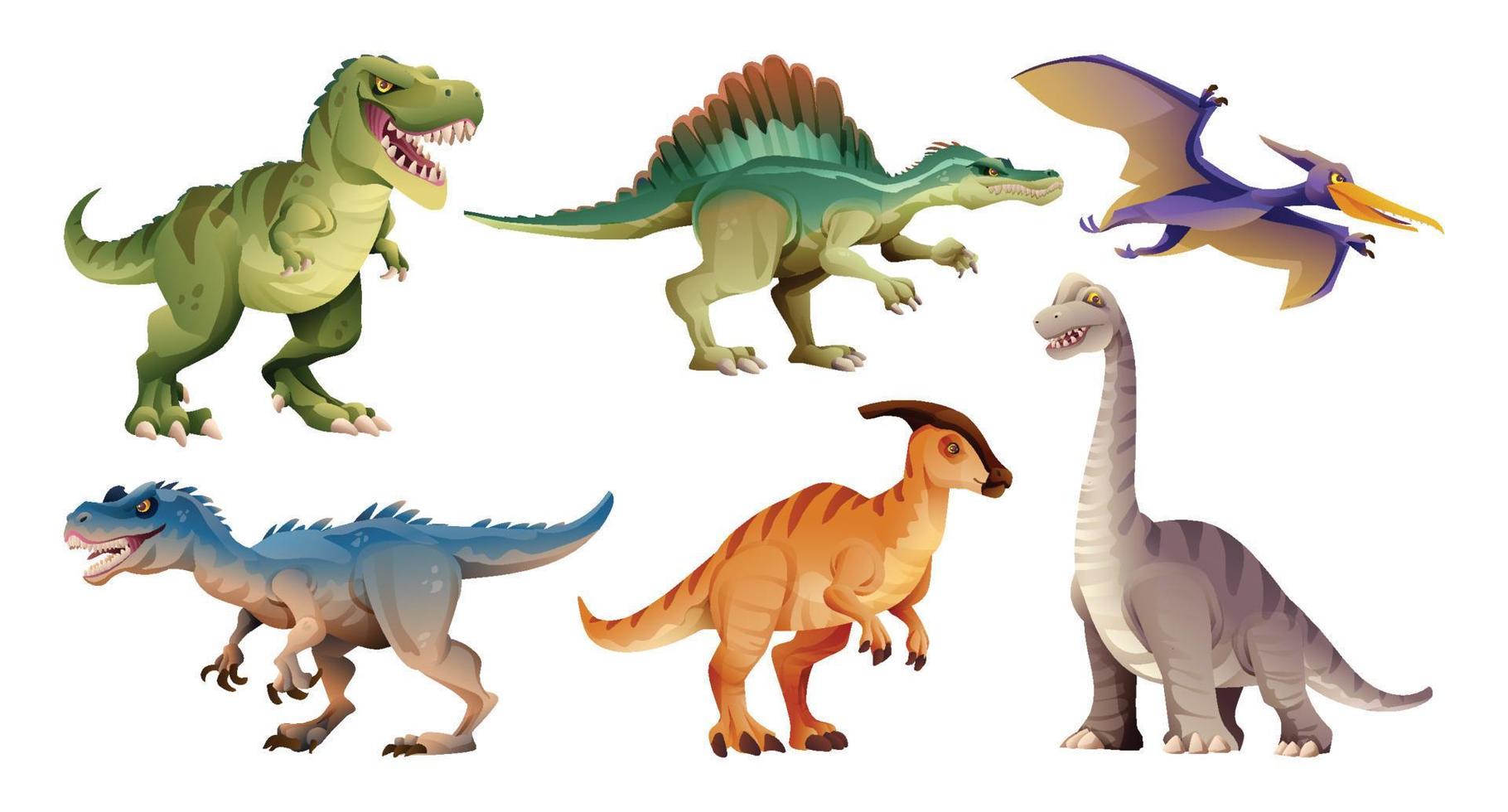 Set of dinosaur characters in cartoon style vector