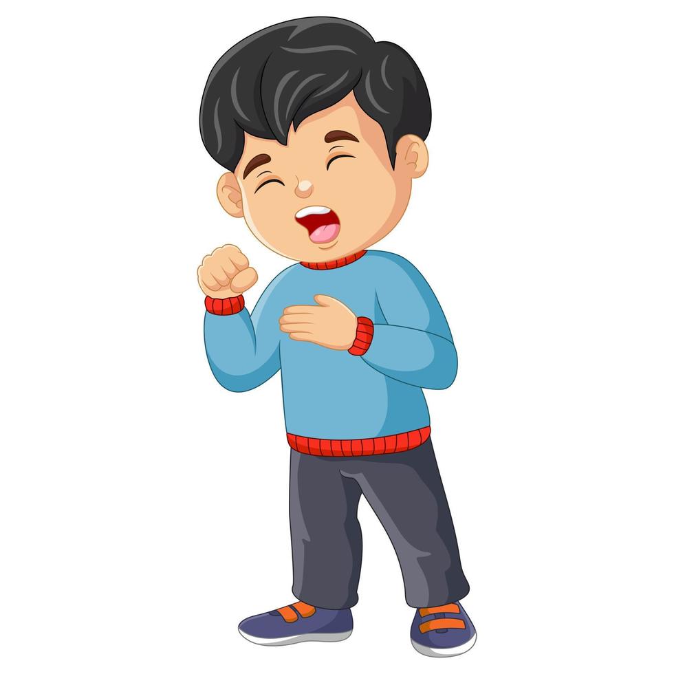 Vector cartoon little boy sick with a cough