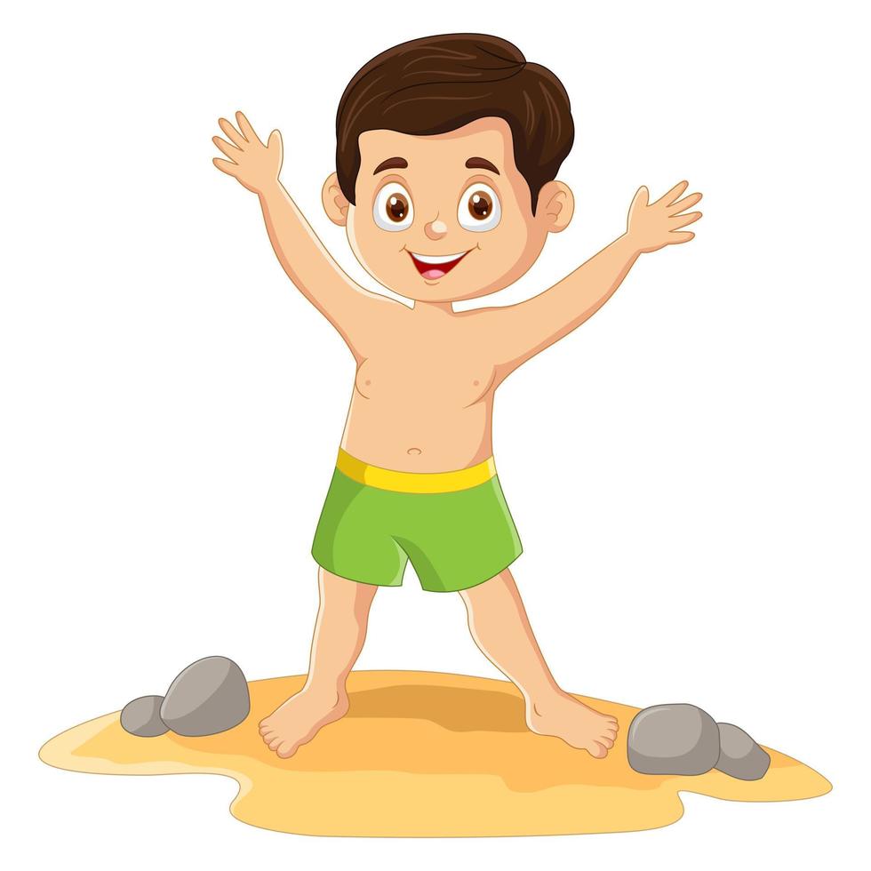 Vector cartoon happy boy in a swimsuit