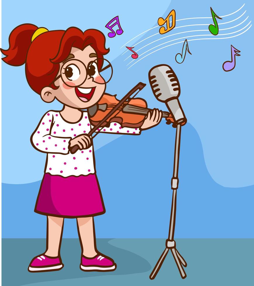 kids playing violin cartoon vector