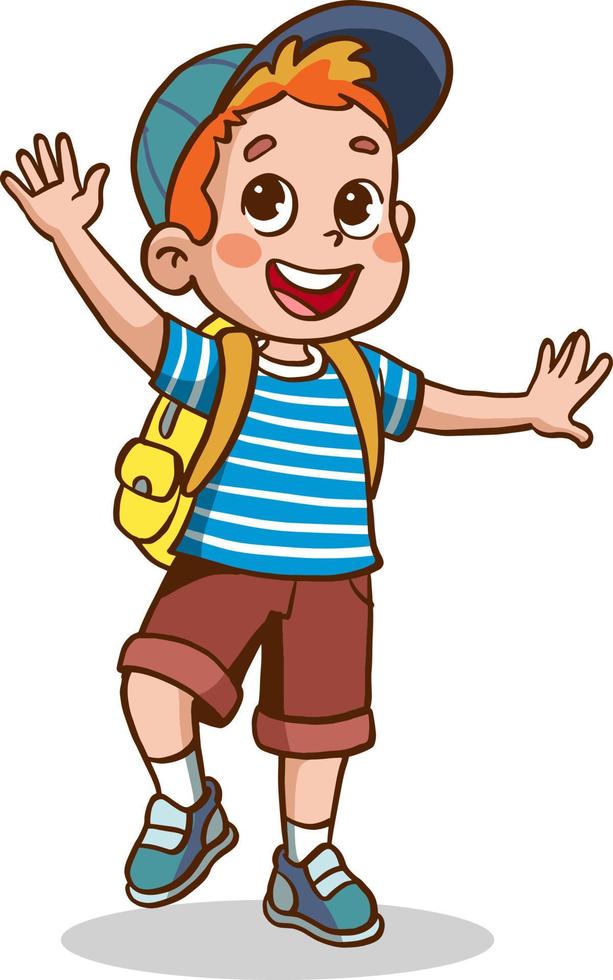 happy cute kid boy ready to go to school cartoon vector