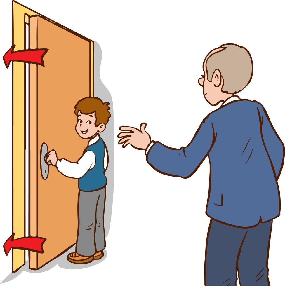 student closing the door cartoon vector