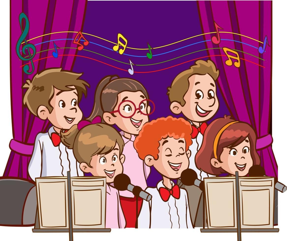 niños canto en coro vector