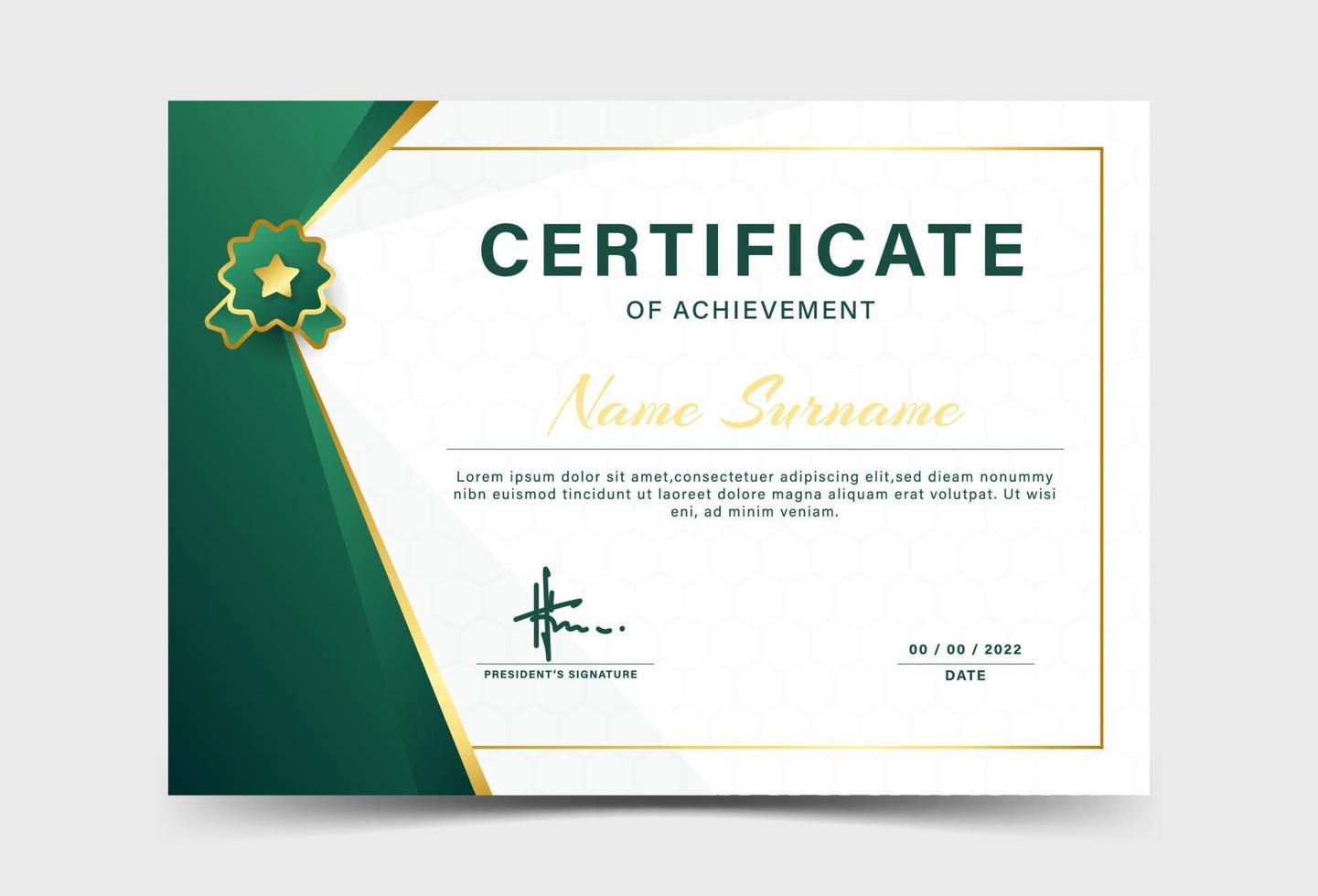 certificado de logro certificado modelo verde y oro geométrico efecto.premio diploma diseño marco en blanco vector ilustración