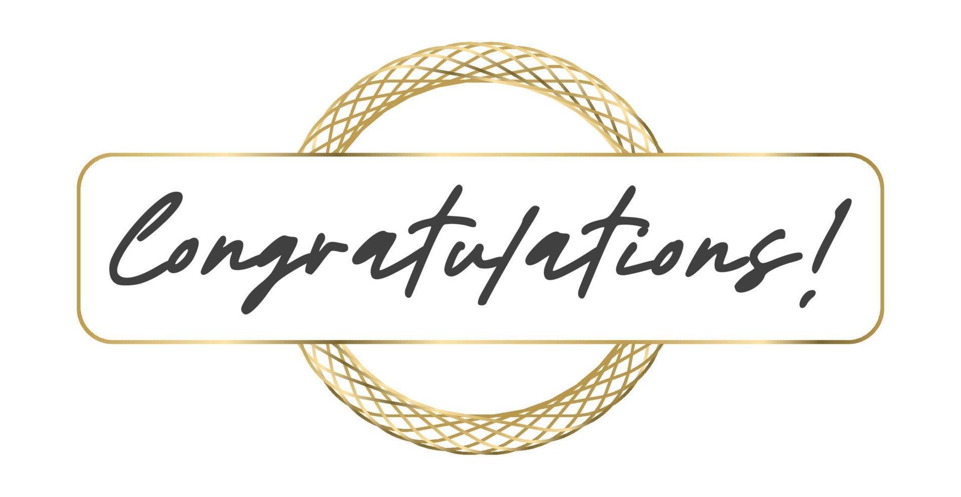 Congratulations lettering message with elegant golden frame. Congrats calligraphic quote. Hand drawn style calligraphy phrase. vector