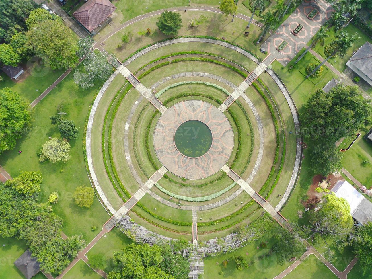 aerial view of the park which has a beautiful pattern. photo