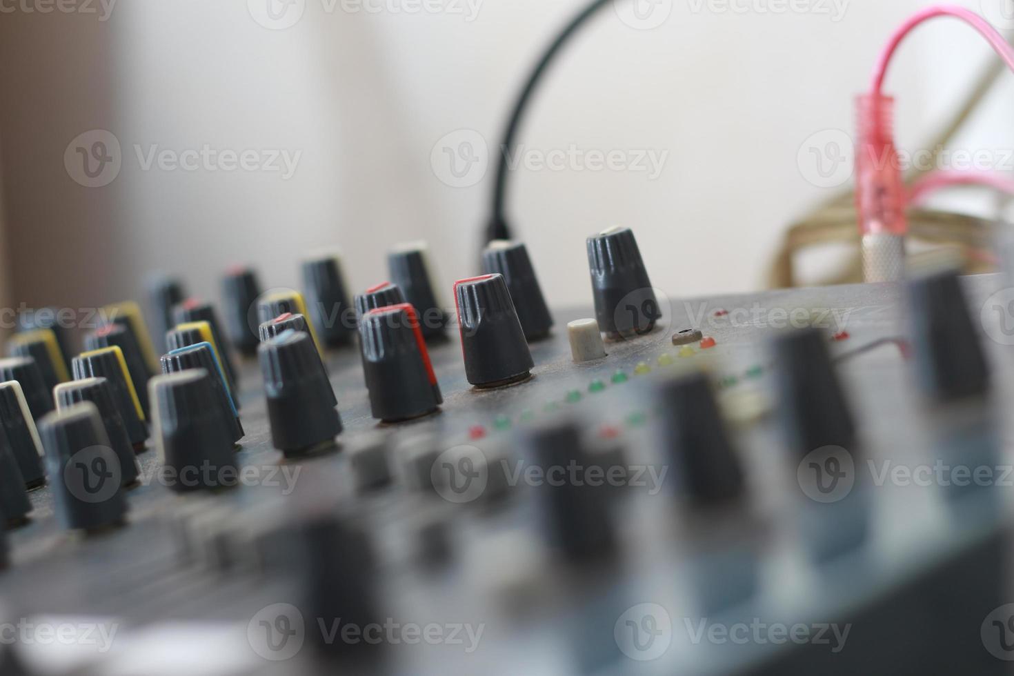 black mixer amplifier detail photo. audio equipment concept photo. Selected focus. photo