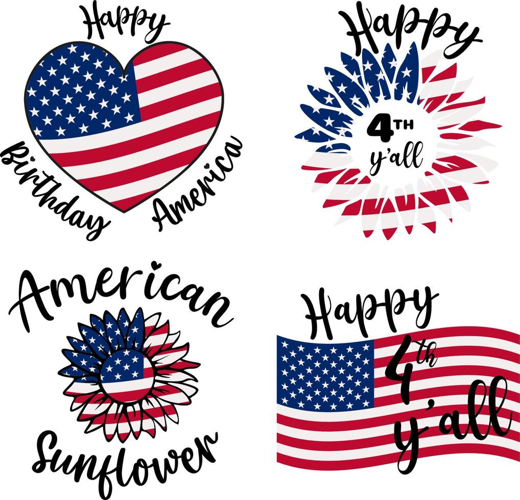 America Patriotic Design. 4th of July Patriotic Symbols Sunflower . Independence day symbol with US Flag. Vector