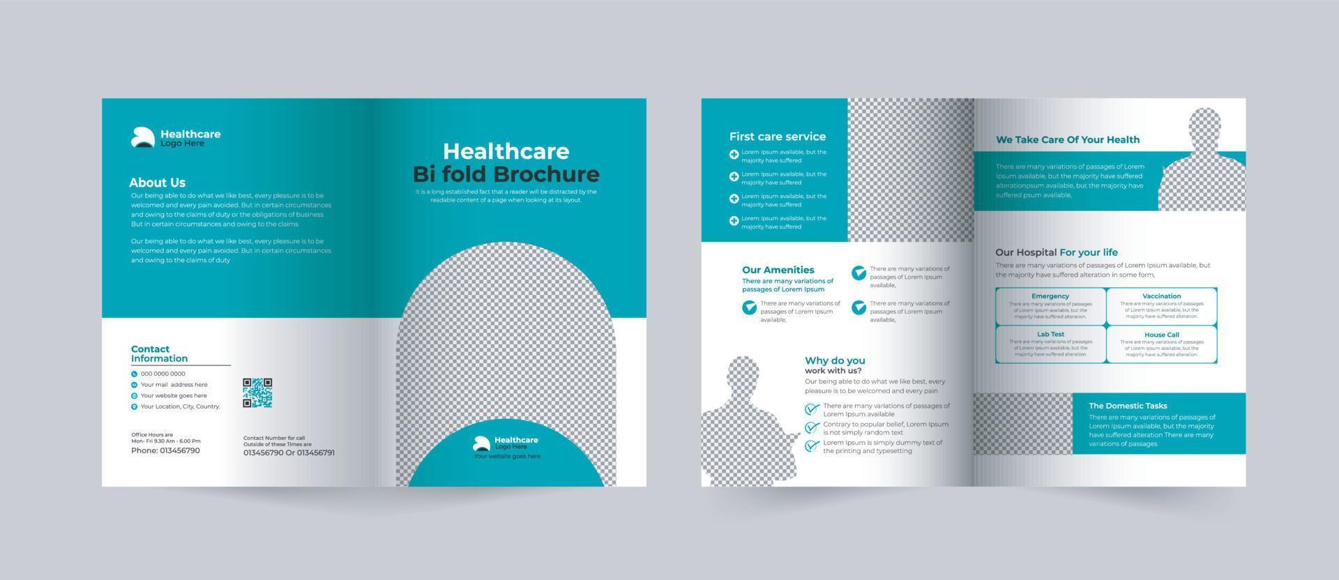 Hospital 4 pages bi-fold brochure, multipurpose company profile back and inside pages template, Medical and healthcare  two-fold or bifold brochure template vector