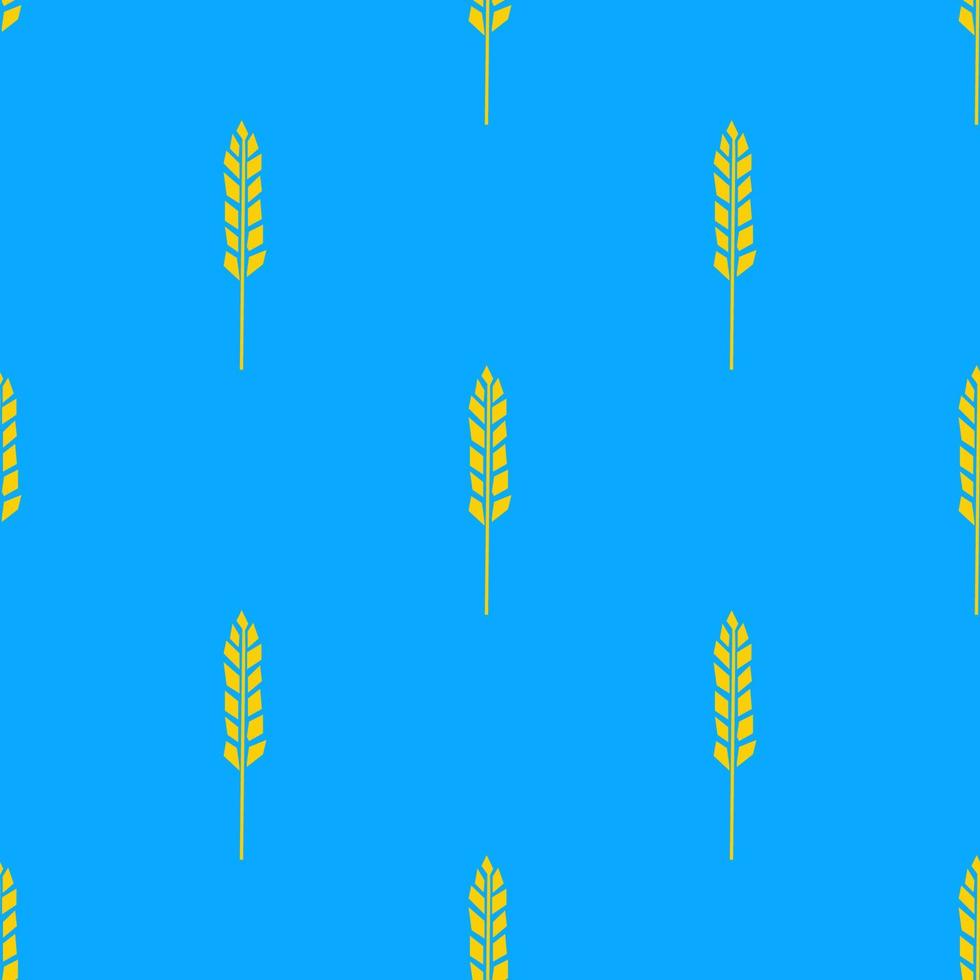 Seamless pattern with spikelet of wheat illustration in cutting style yellow color on blue background vector
