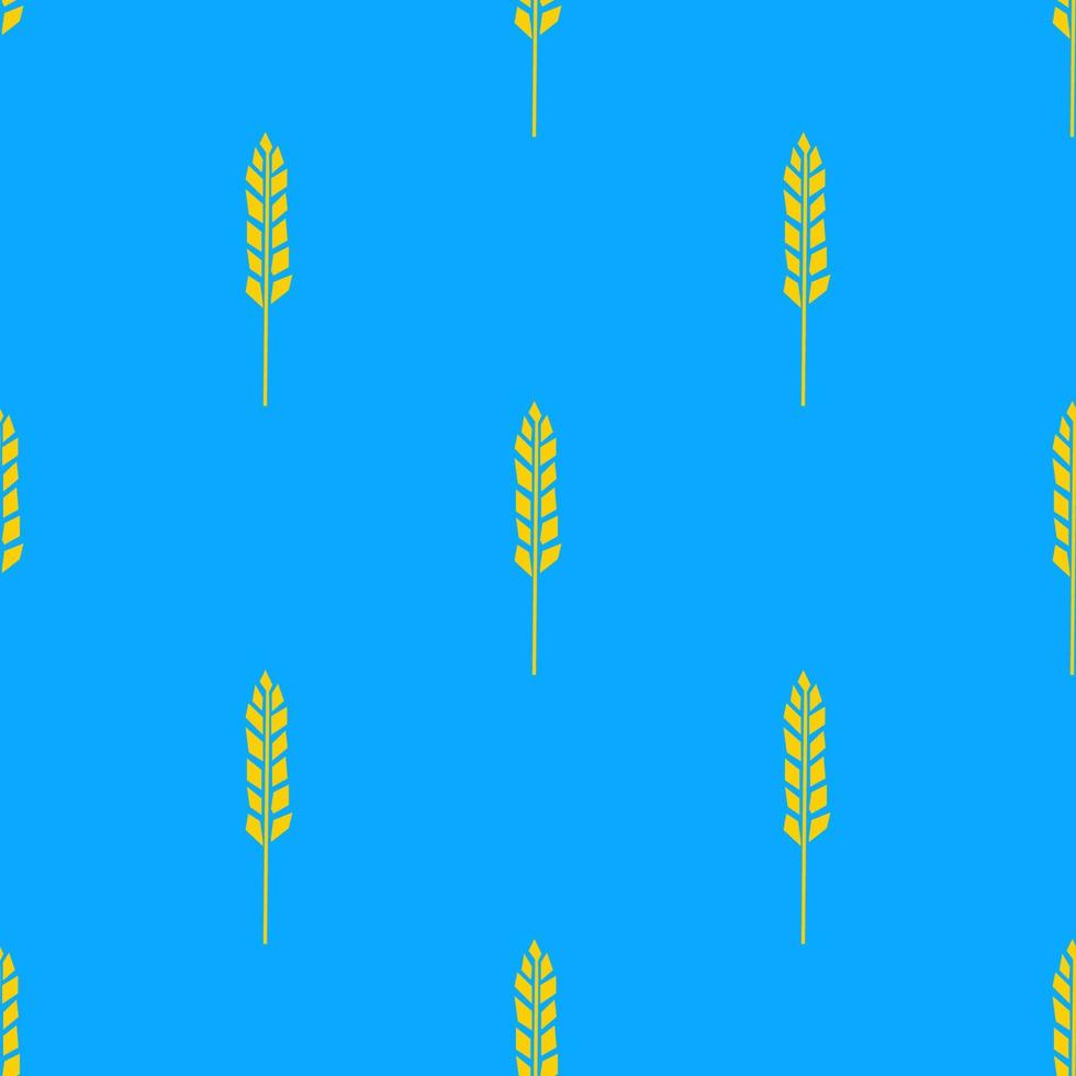 Seamless pattern with spikelet of wheat illustration in cutting style yellow color on blue background vector