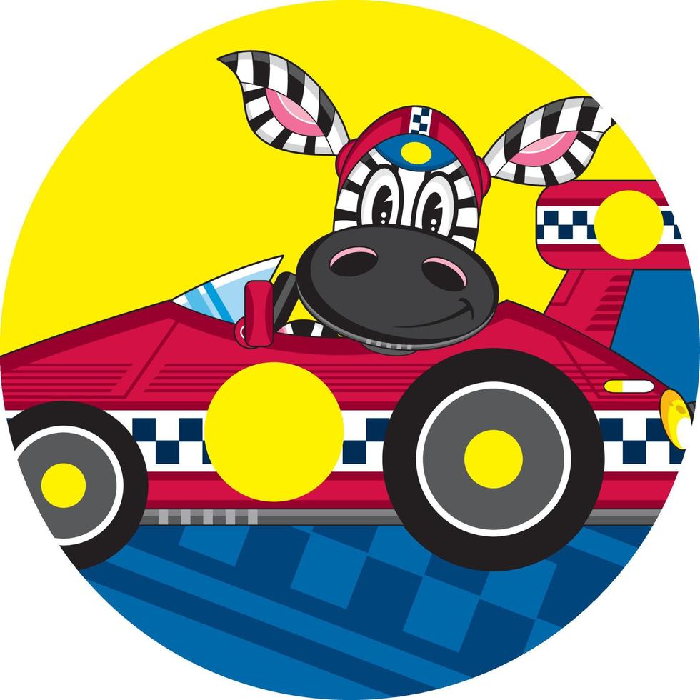 Cartoon Zebra Racing Driver in Sports Car vector