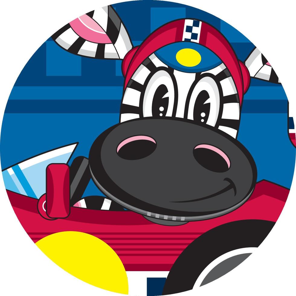Cartoon Zebra Racing Driver in Sports Car vector
