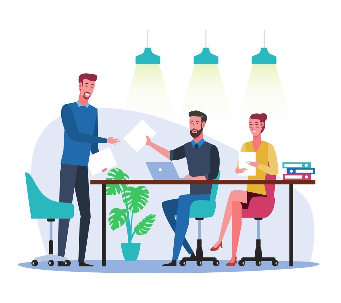 Office workers at workplace in open space office vector