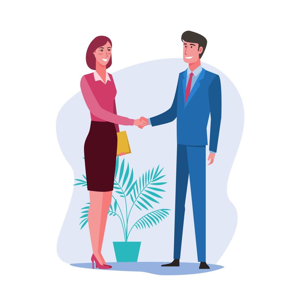 Business people making agreement. Business partnership handshake vector
