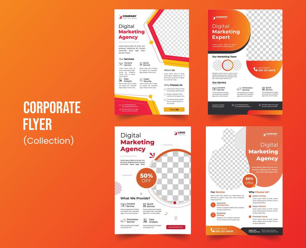 Corporate Flyer Combo, Business Flyer And Corporate Template Cover Design Layouts In Single Collection With A Glossy Style Of Orange Creative Graphic Elements And Background Space For Photos vector