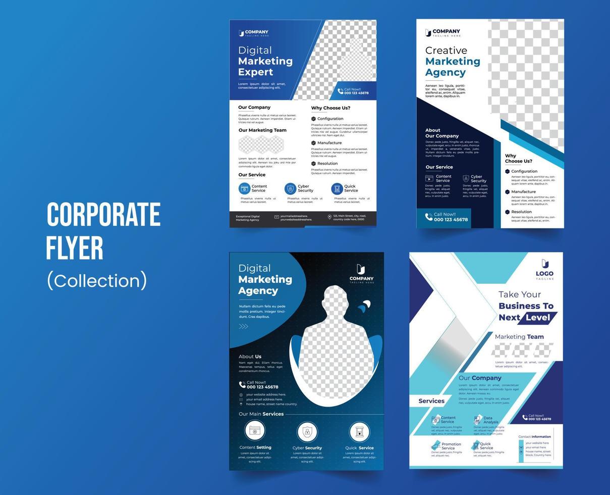 paquete de negocio volantes, corporativo negocio promocional cubrir diseño diseño plantillas con azul resumen gráfico componentes y espacio para foto antecedentes para anuncio vector