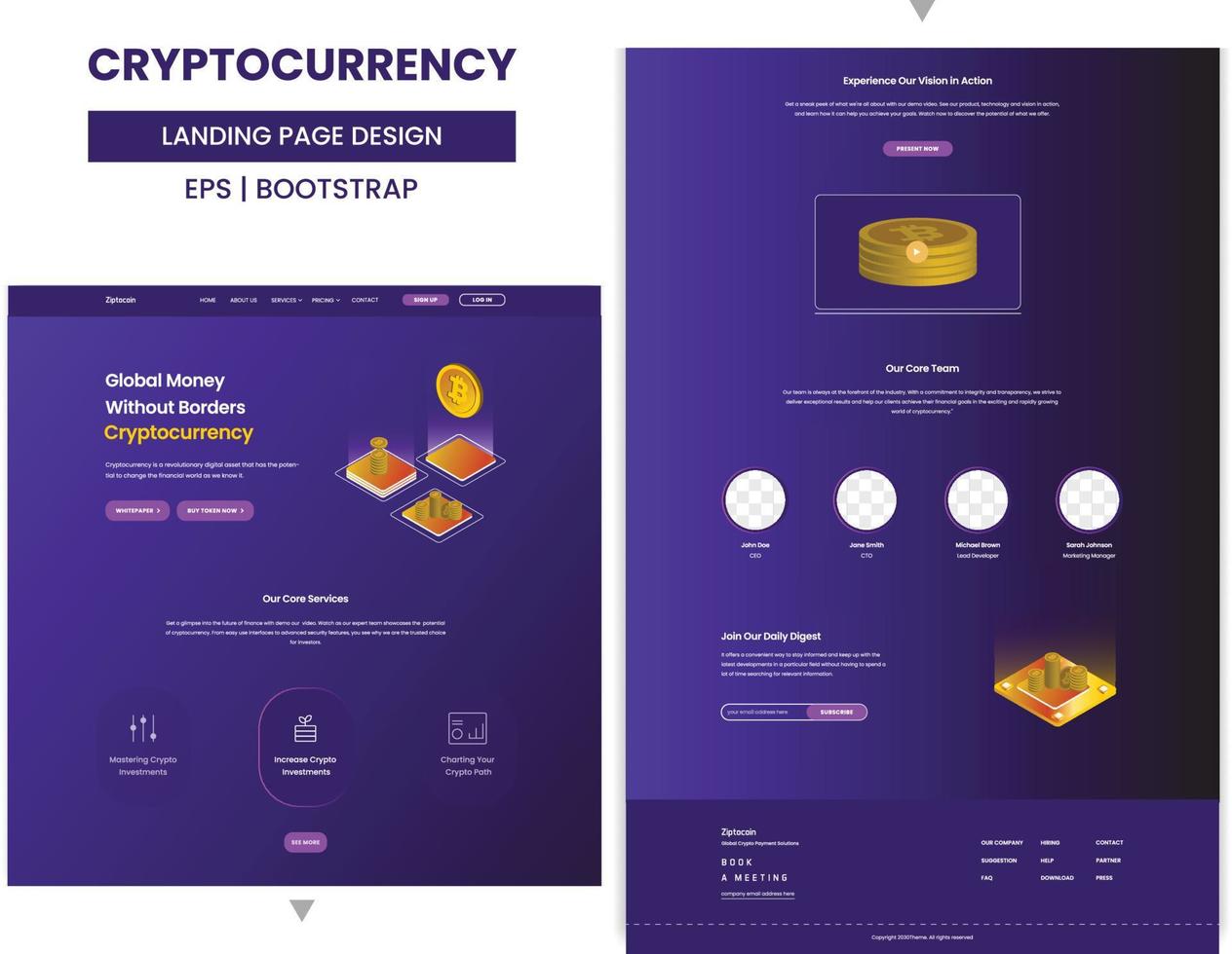 3D Isometric Online Landing Page Concept For A Cryptocurrency Marketplace. Individuals Conduct Financial Transactions, Purchase And Sell Bitcoins, And Invest In The Cryptocurrency Industry. vector